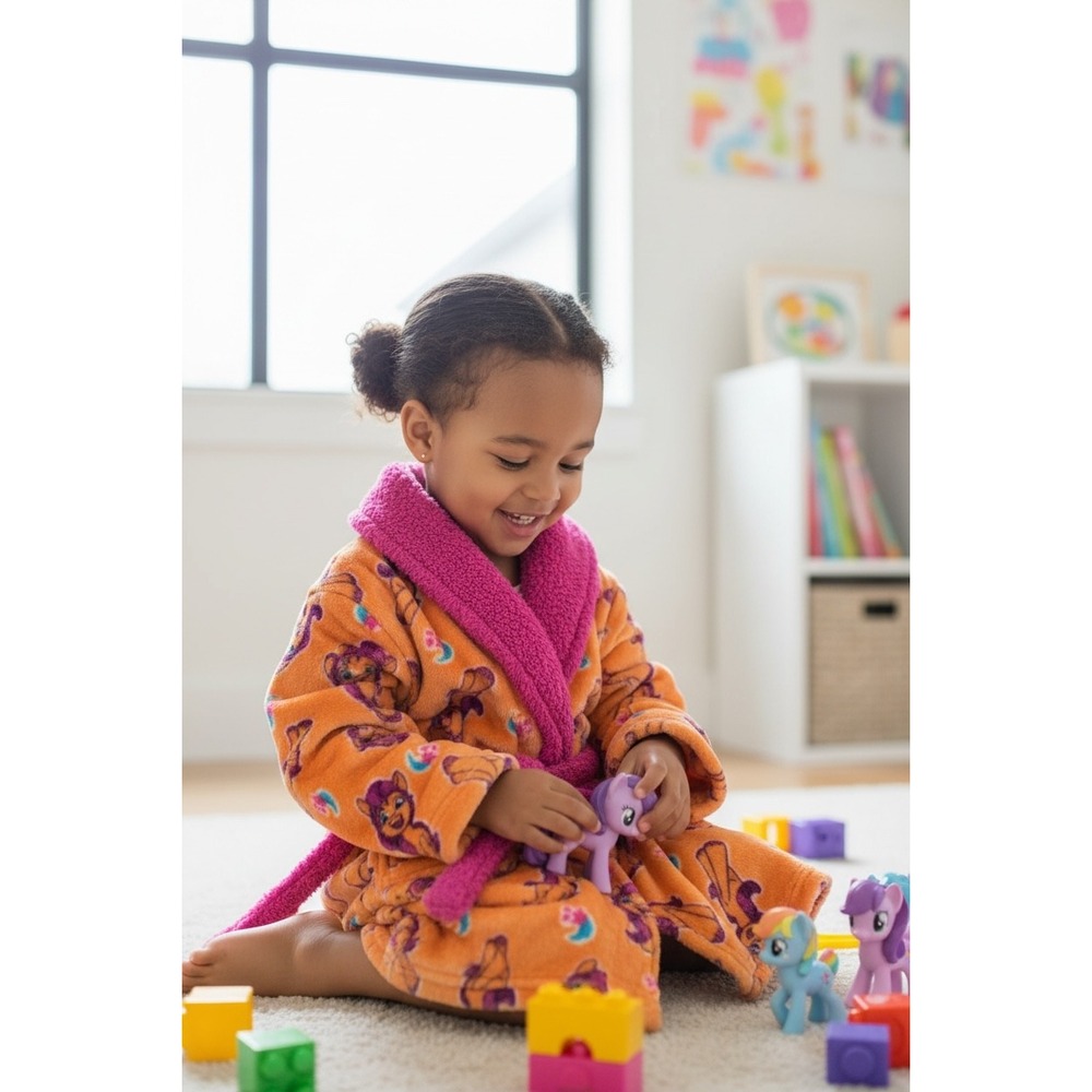 My Little Pony Sunny‎ Starscout Girls Plush Fleece Bathrobe Orange Sz 3 cozycore